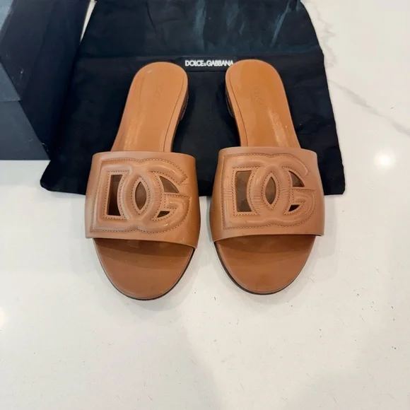 Dolce & Gabbana Brown Logo Slide Sandals - Picture 3 of 9